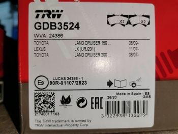 Дисковые тормозные колодки передние TRW GDB3524 для Lexus LX, Toyota Land Cruiser Prado, Toyota Land Cruiser (4 шт.)