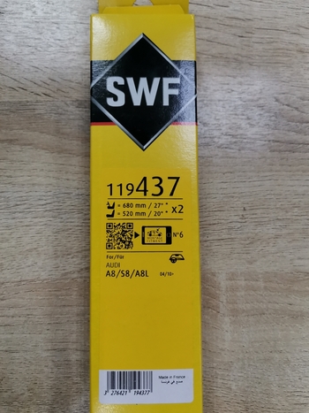Щетки стеклоочистителя 680+515мм 2шт SWF VisioFlex 119-437 AudiA8(2010->) Q7(2015->) перед бескар-е