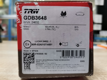 Дисковые тормозные колодки передние TRW GDB3648 для Nissan Qashqai (J11) (2014->), Nissan X-Trail (T32) (2014->) (4 шт.)