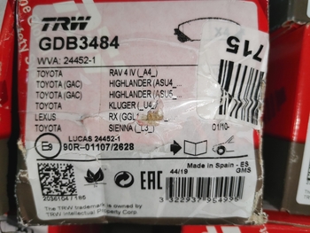 Дисковые тормозные колодки передние TRW GDB3484 для Lexus, Toyota (4 шт.)