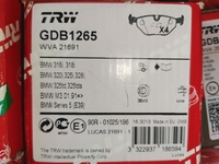 Дисковые тормозные колодки задние TRW GDB1265 для BMW 5 series (4 шт.)