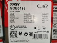 Дисковые тормозные колодки задние TRW GDB3198 для Lexus LX, Lexus RX, Toyota Land Cruiser (4 шт.)