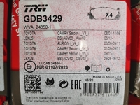 Дисковые тормозные колодки передние TRW GDB3429 для Toyota Avalon, Toyota Camry (4 шт.)