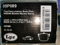 Дисковые тормозные колодки задние LPR 05P089 для Hyundai Elantra (XD) (4 шт.)
